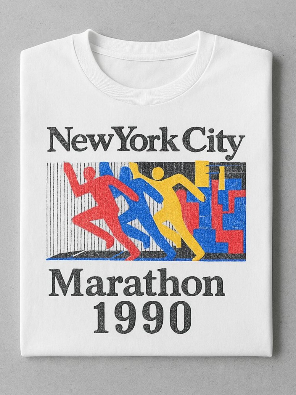 Vintage 1990 NYC Marathon Graphic Tee White Rare